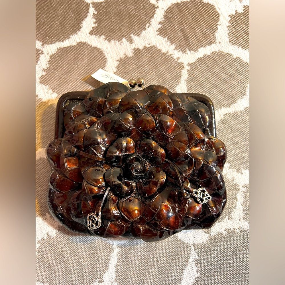 Brighton Brown Floral Clutch w kisslock closure